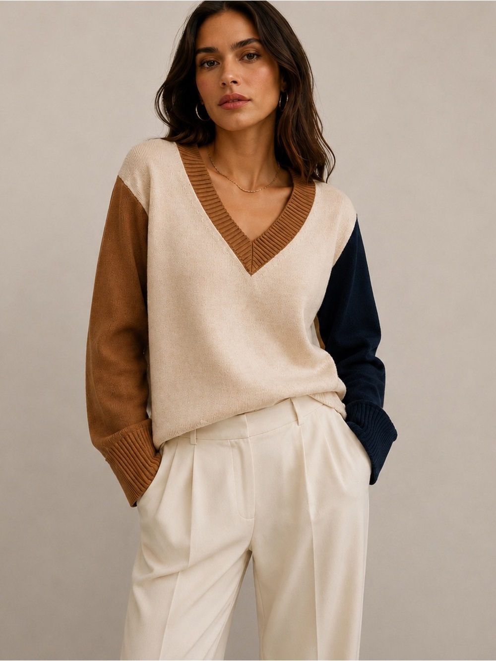 NWOT Charlie B Quiet Luxury Colorblock Sweater XL Soft Minimalist Knit - Picture 1 of 8